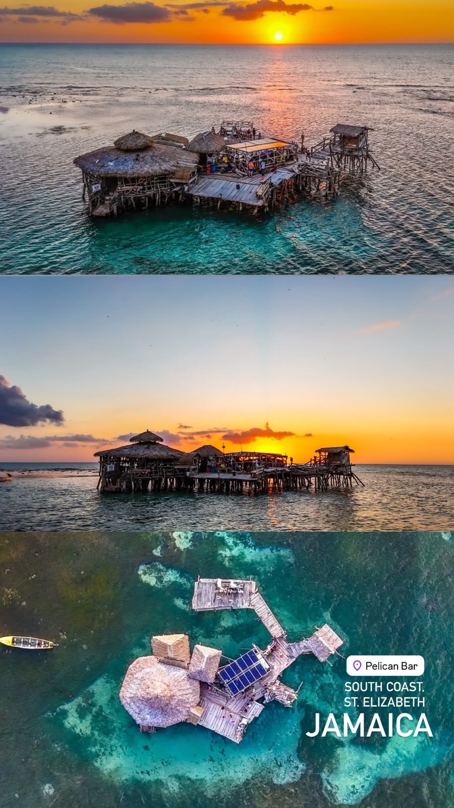 Aerial view of Pelican Bar at sunset