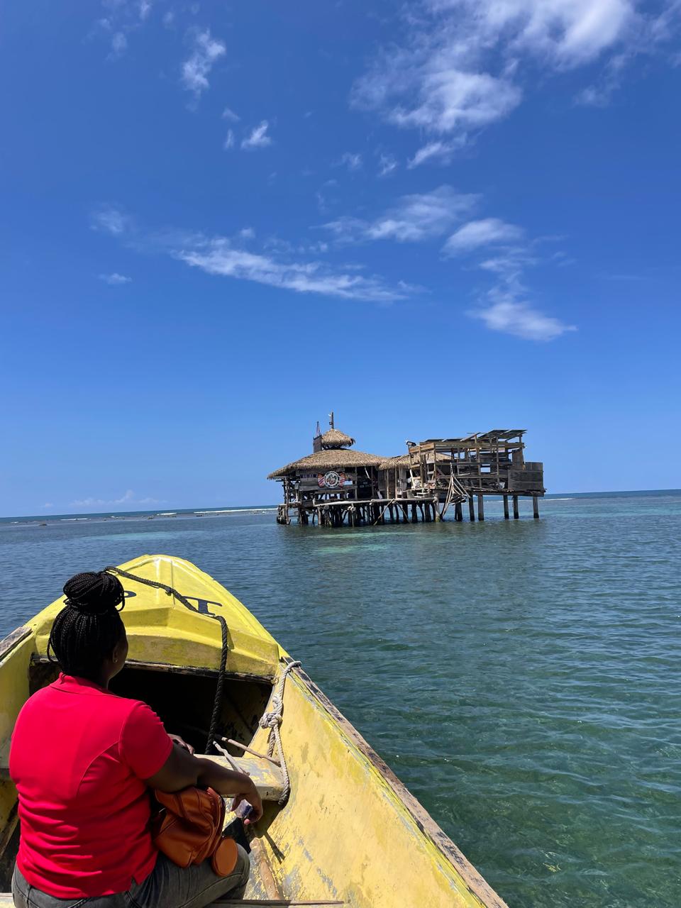 Approaching Floyd's Pelican Bar by boat